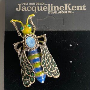 Brass Blue Green Wasp Hornet Brooch Pin